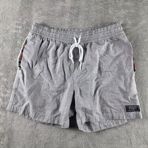 Wowie Men's Medium Gray Cotton Drawstring Shorts W/Aztec Trim On Pockets